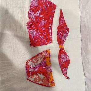 Manuel Canovas Red and Pink Floral Bikini Set Two bottoms - boy short & bikini